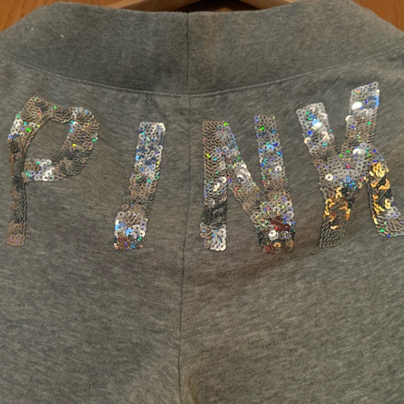 Victorias Secret Gray Cropped Jogger sweatpants w/Sequin on front and back - Picture 4 of 5